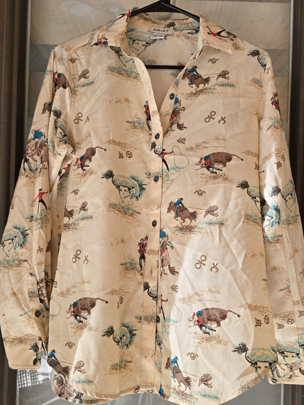 Ariat Cream Western Rodeo Print Button-Down Shirt